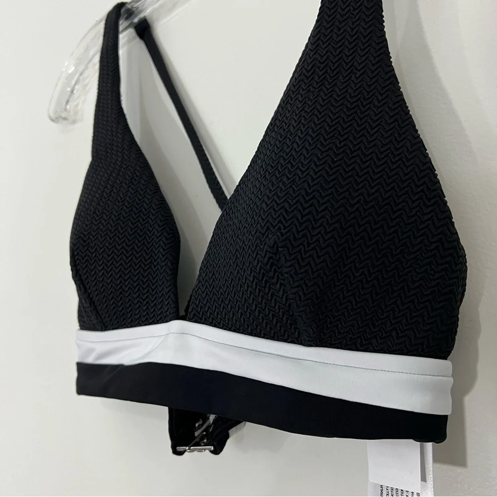 Seafolly Slice of Splice Longline Tri Bikini Top Size 6 Black and White